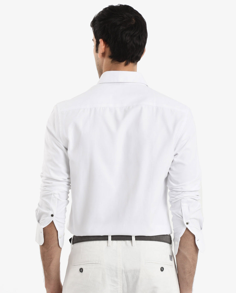 Rare Rabbit Men's Oxfom White Cotton Embroidered Regular Fit Full Sleeve Collared Shirt