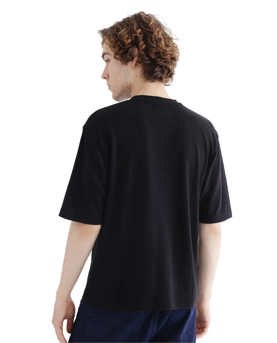 Rare Rabbit Men's Oxi Black Cotton Plain Boxy Fit Half Sleeve Crew Neck T-Shirt