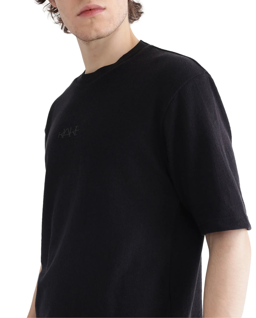 Rare Rabbit Men's Oxi Black Cotton Plain Boxy Fit Half Sleeve Crew Neck T-Shirt