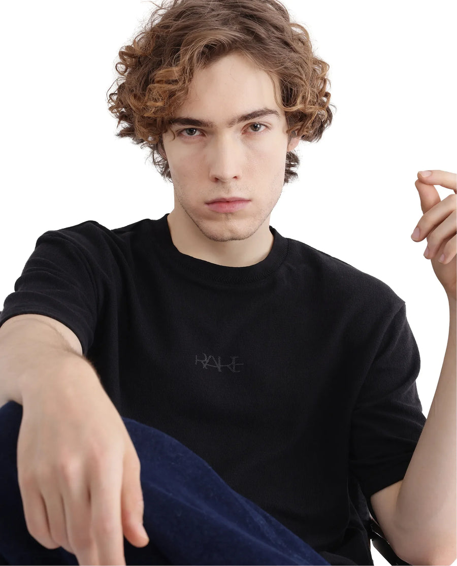 Rare Rabbit Men's Oxi Black Cotton Plain Boxy Fit Half Sleeve Crew Neck T-Shirt
