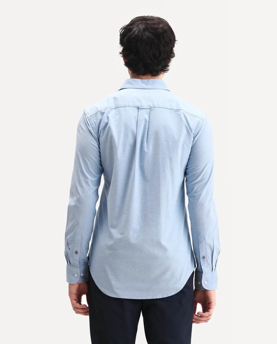 Rare Rabbit Men's Oxo Light Blue Cotton Blend Embroidered Regular Fit Full Sleeve Collared Shirt