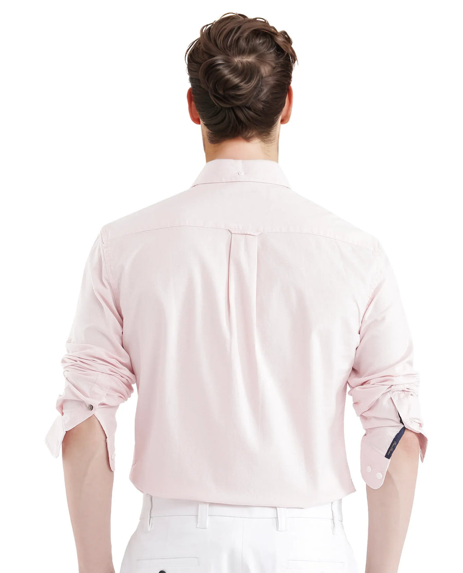 Rare Rabbit Men's Oxo Pastel Pink Cotton Blend Plain Regular Fit Full Sleeve Collared Shirt