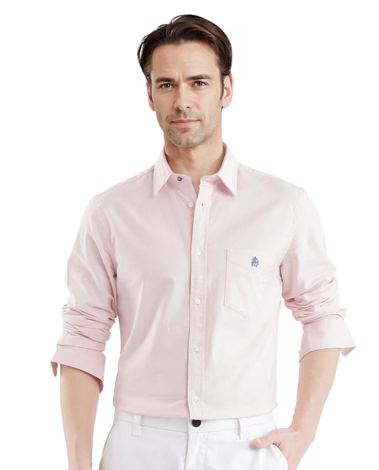 Rare Rabbit Men's Oxo Pastel Pink Cotton Blend Plain Regular Fit Full Sleeve Collared Shirt