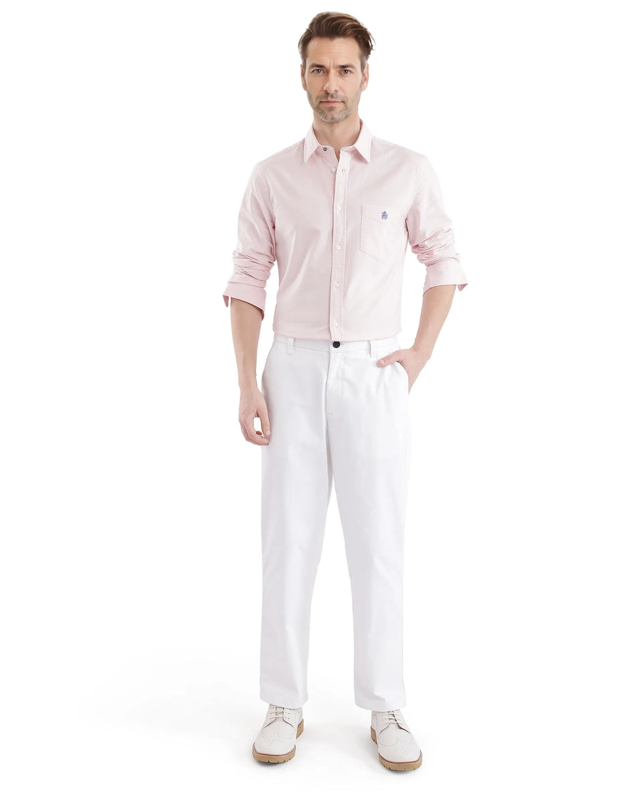 Rare Rabbit Men's Oxo Pastel Pink Cotton Blend Plain Regular Fit Full Sleeve Collared Shirt