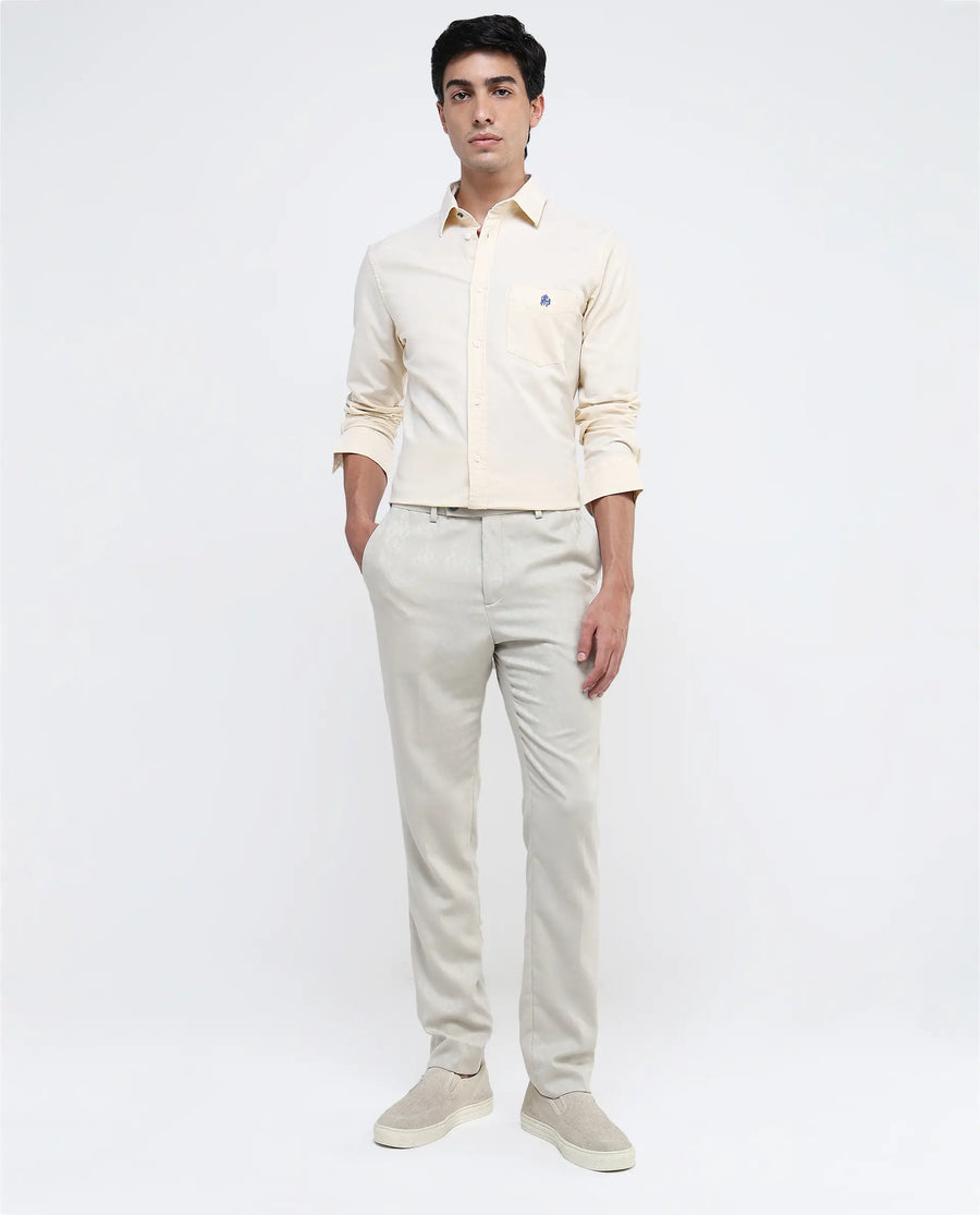 Rare Rabbit Men's Oxo Pastel Yellow Cotton Blend Plain Regular Fit Full Sleeve Collared Shirt
