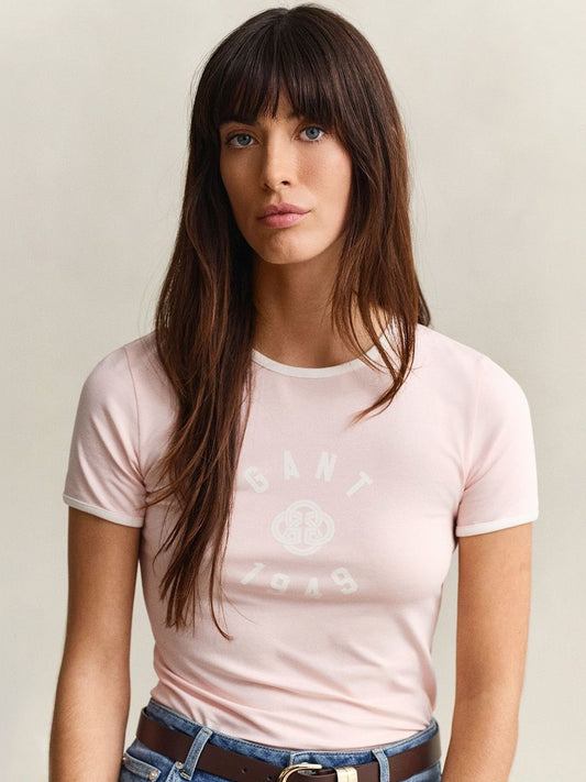 Gant Women Pink Graphic Print Slim Fit T-Shirt