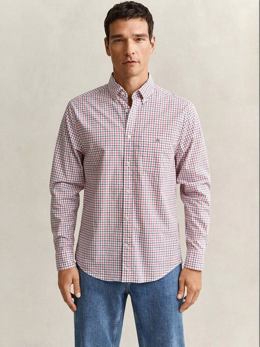 Gant Men Red Checked Regular Fit Classic Poplin Shirt
