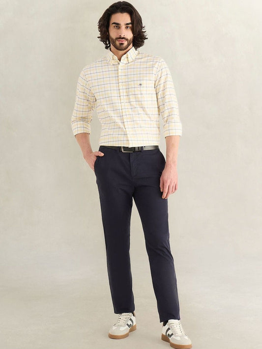 Gant Men Yellow Checked Regular Fit Oxford Check Shirt