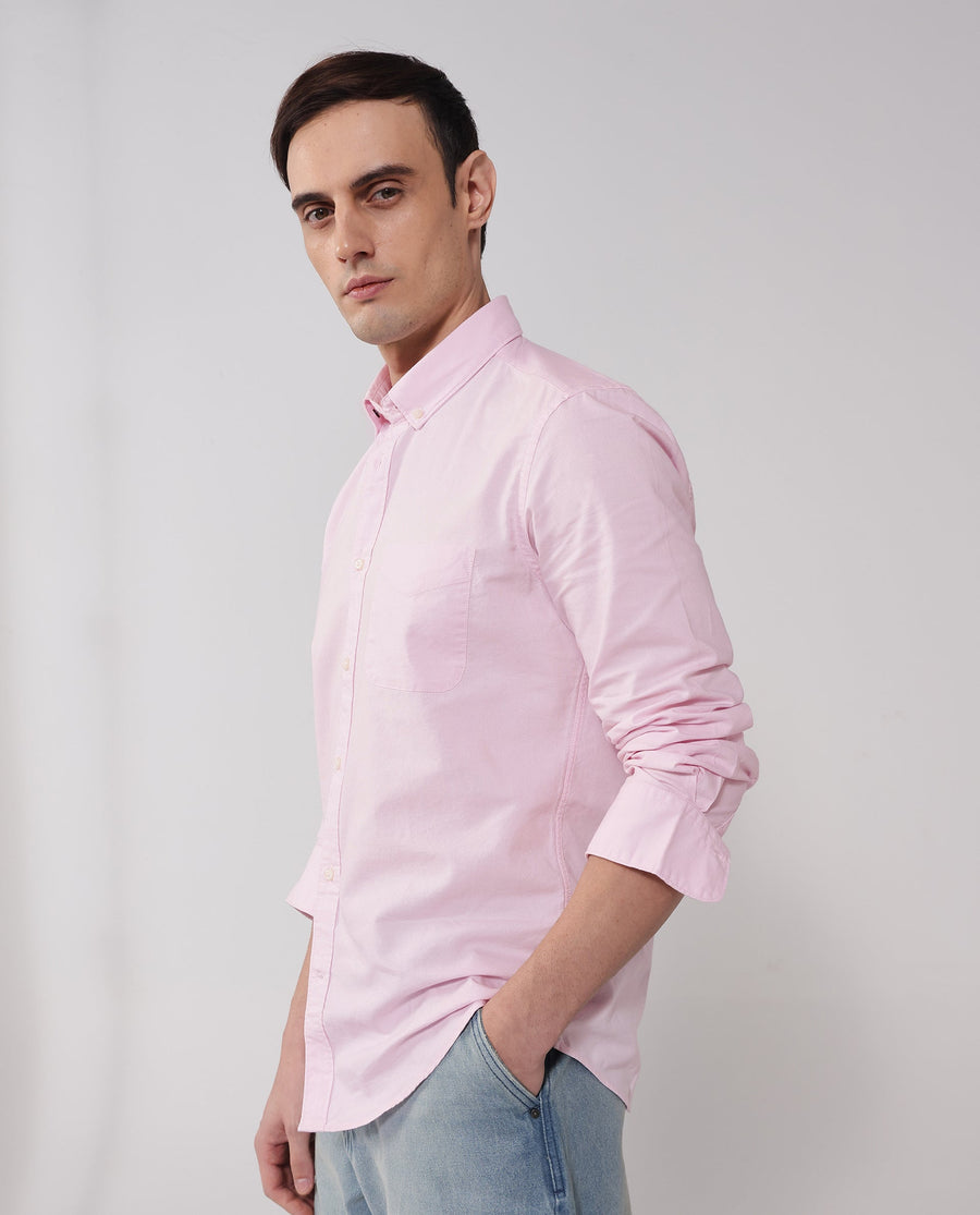 Rare Rabbit Men's Auxfo Light Pink Cotton Plain Regular Fit Full Sleeve Button-Down Collar Shirt