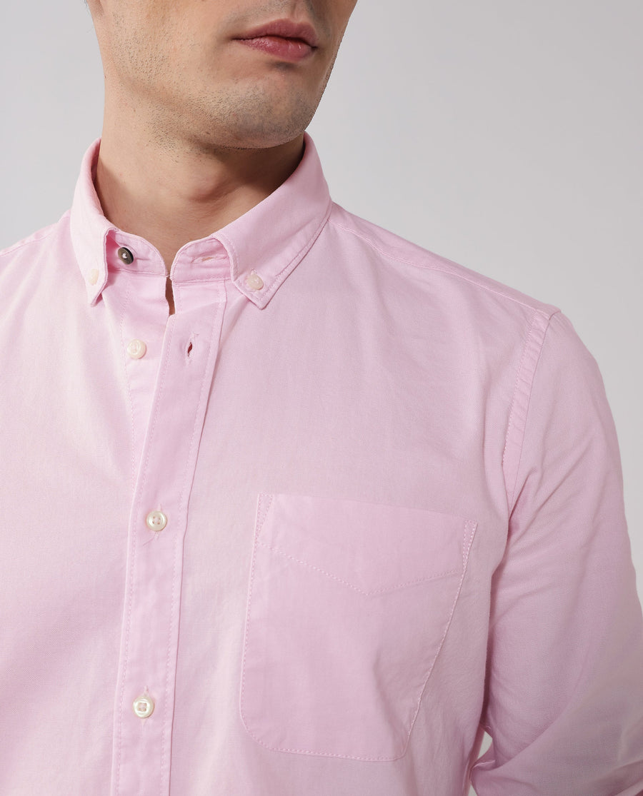 Rare Rabbit Men's Auxfo Light Pink Cotton Plain Regular Fit Full Sleeve Button-Down Collar Shirt