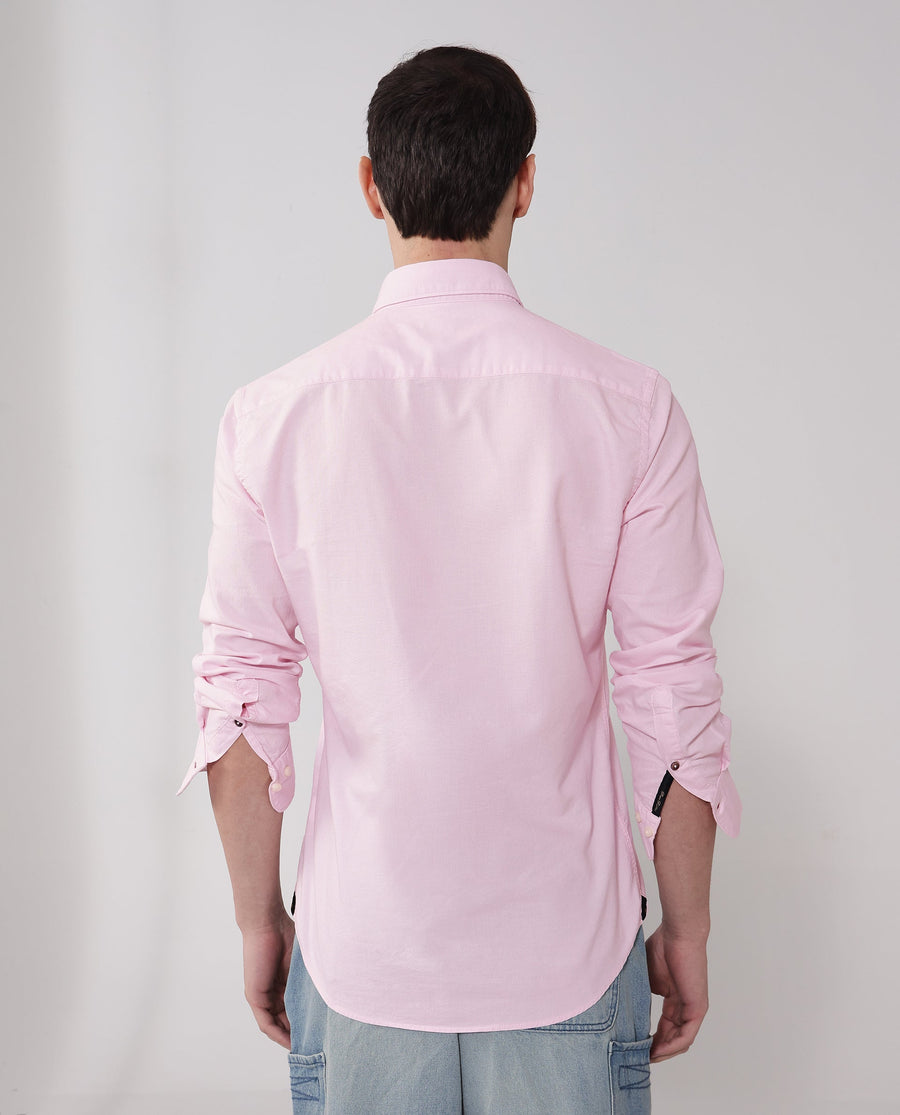 Rare Rabbit Men's Auxfo Light Pink Cotton Plain Regular Fit Full Sleeve Button-Down Collar Shirt