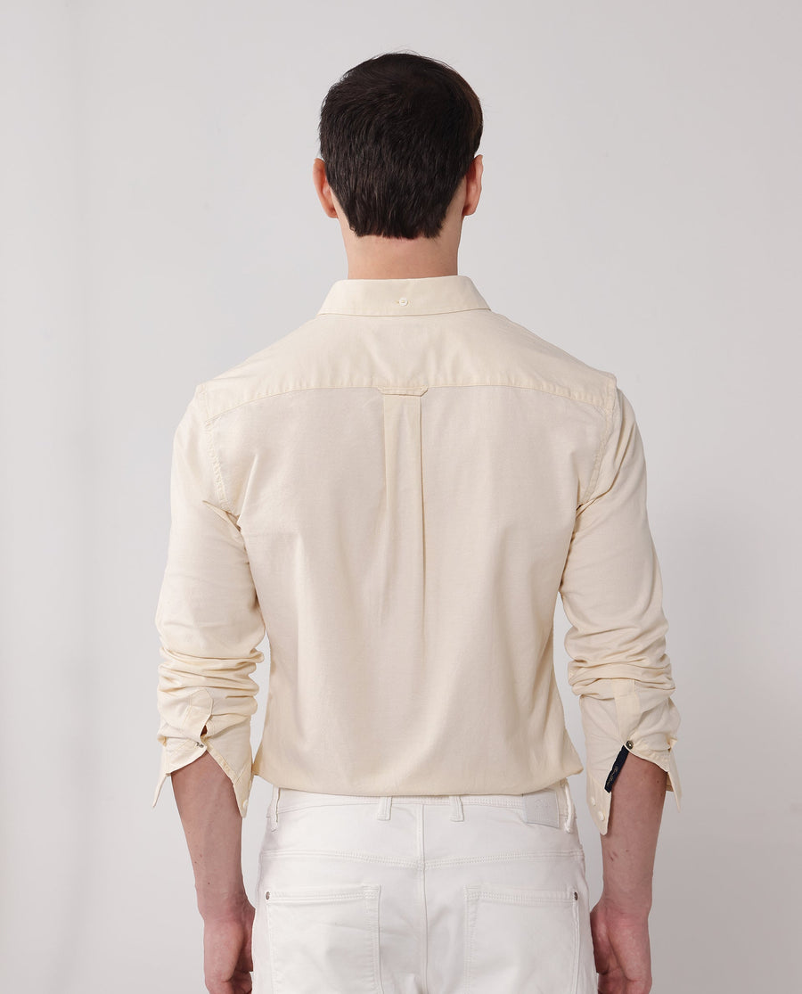 Rare Rabbit Men's Oxob Pastel Yellow Cotton Blend Plain Regular Fit Full Sleeve Collared Shirt