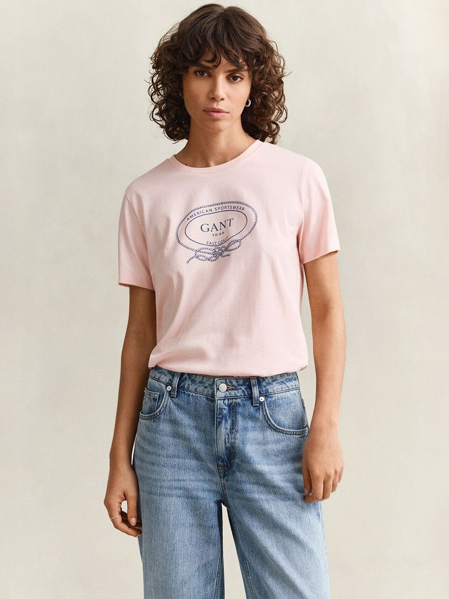 Gant Women Pink Graphic Print Regular Fit Pure Cotton T-Shirt