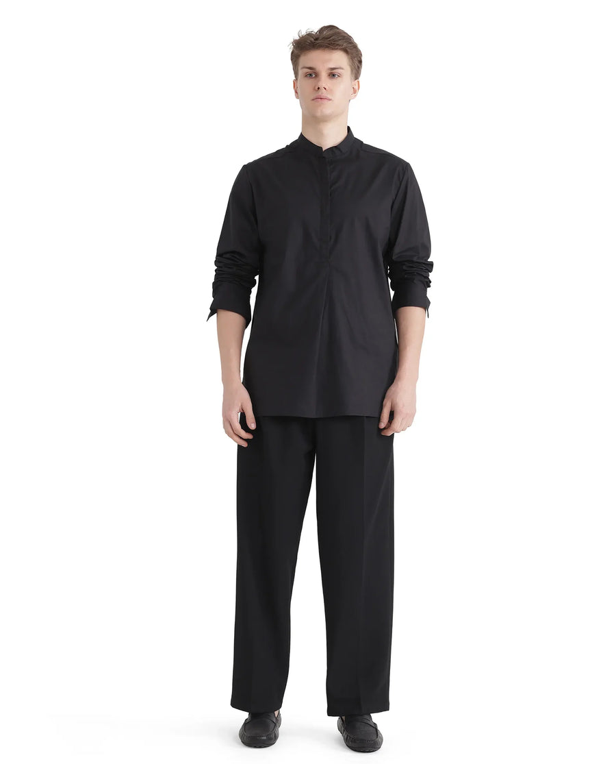 Rare Rabbit Men's Pach Black Cotton Plain Relaxed Fit Full Sleeve Collared Shirt