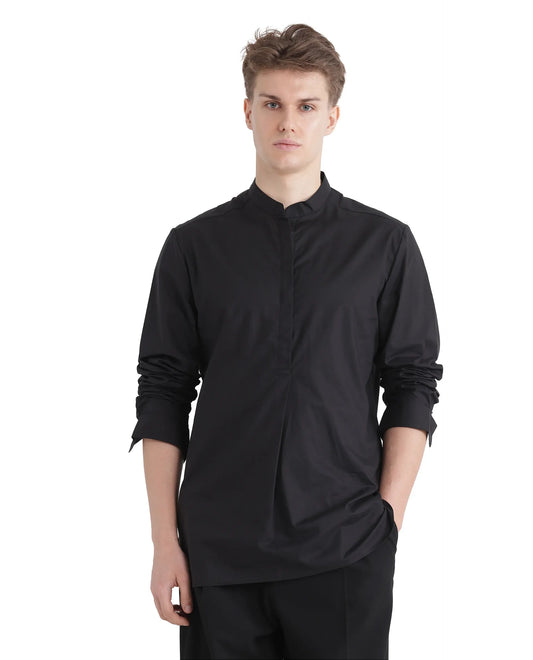 Rare Rabbit Men's Pach Black Cotton Plain Relaxed Fit Full Sleeve Collared Shirt