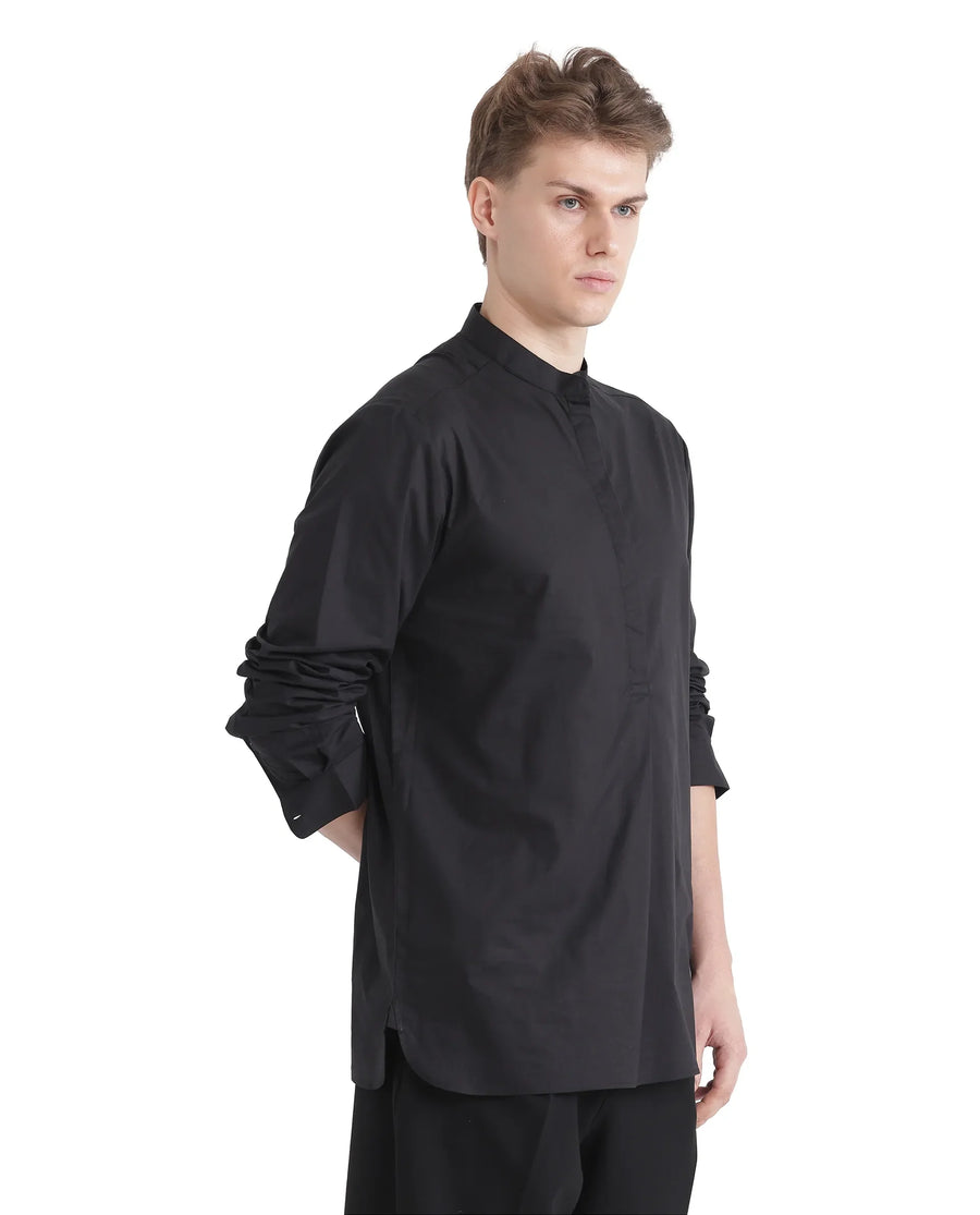 Rare Rabbit Men's Pach Black Cotton Plain Relaxed Fit Full Sleeve Collared Shirt