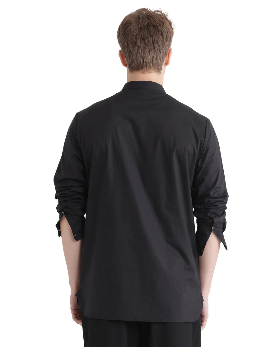 Rare Rabbit Men's Pach Black Cotton Plain Relaxed Fit Full Sleeve Collared Shirt
