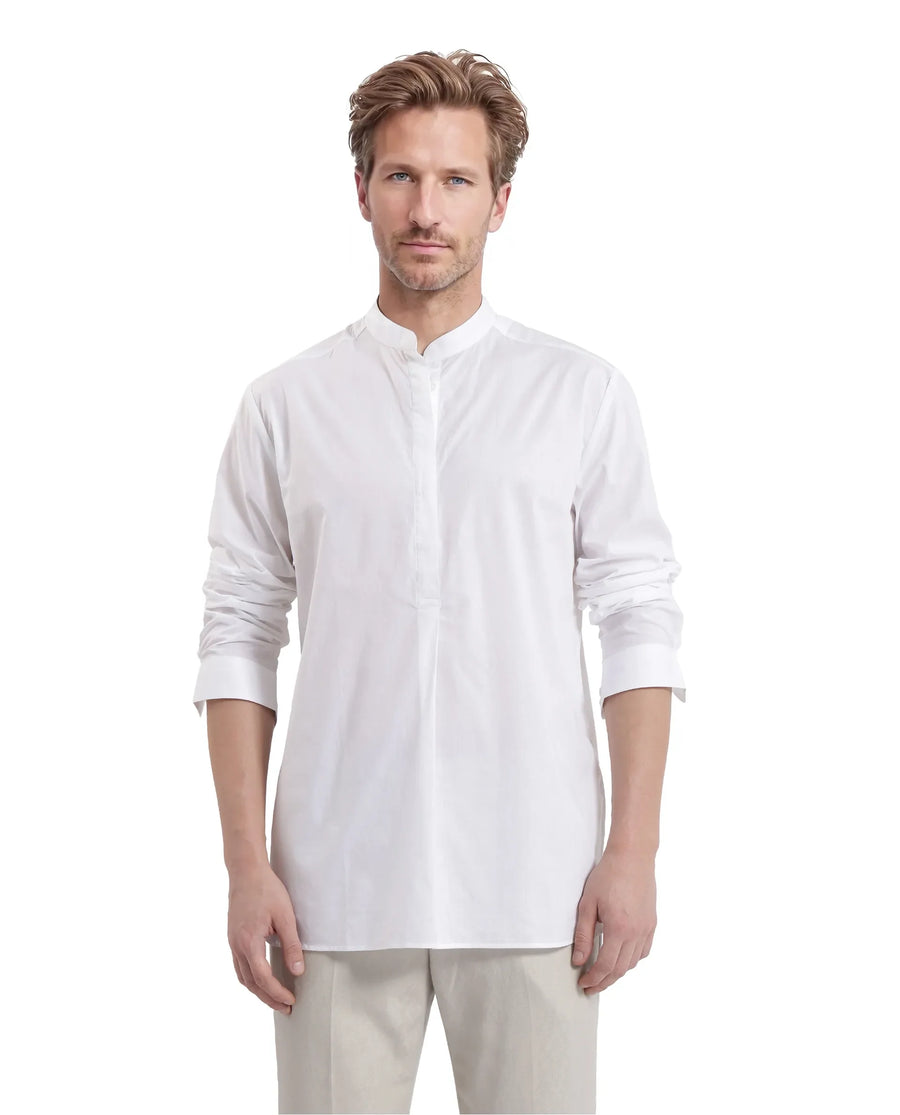 Rare Rabbit Men's Pach White Cotton Plain Regular Fit Full Sleeve Mandarin Collar Shirt