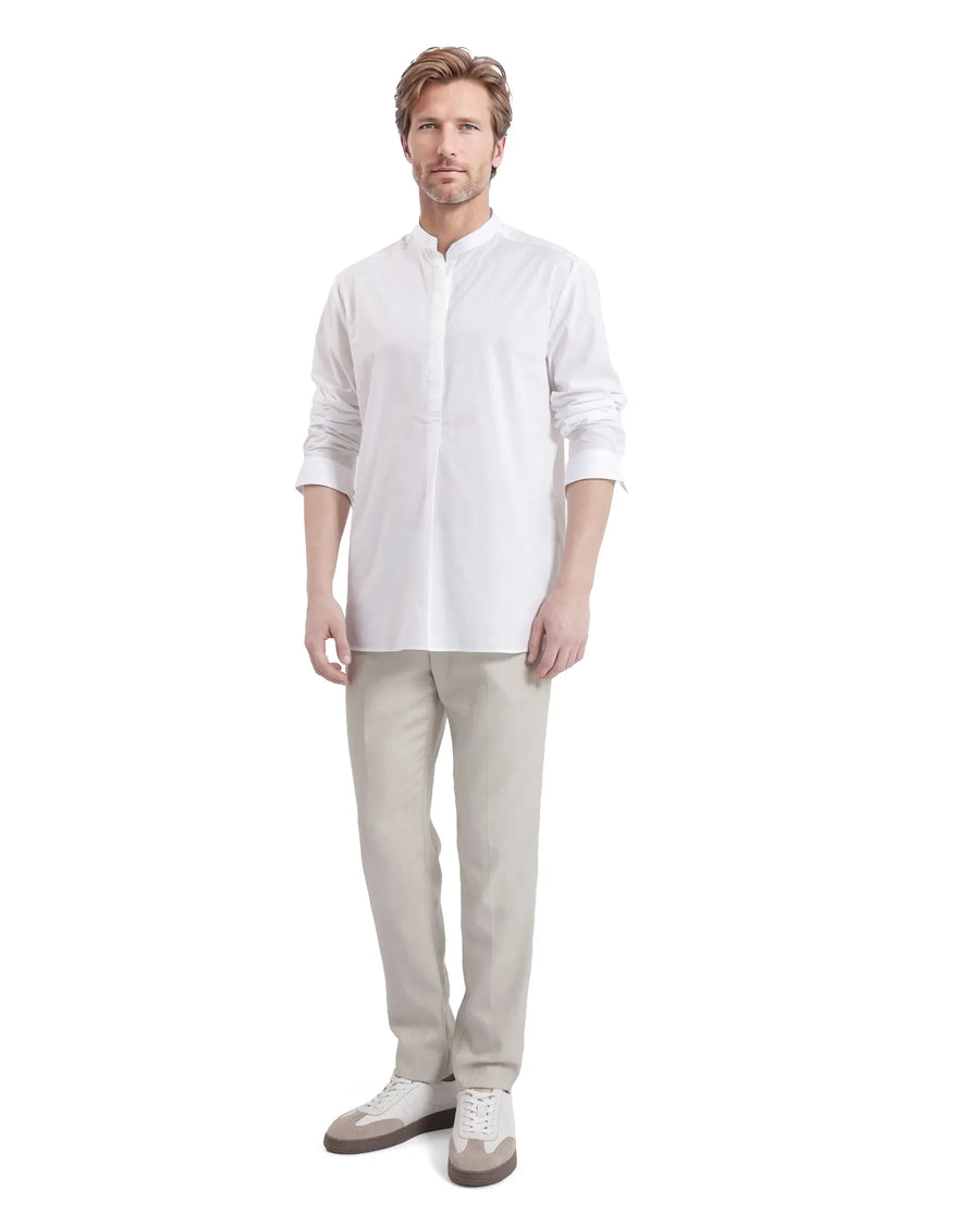 Rare Rabbit Men's Pach White Cotton Plain Regular Fit Full Sleeve Mandarin Collar Shirt