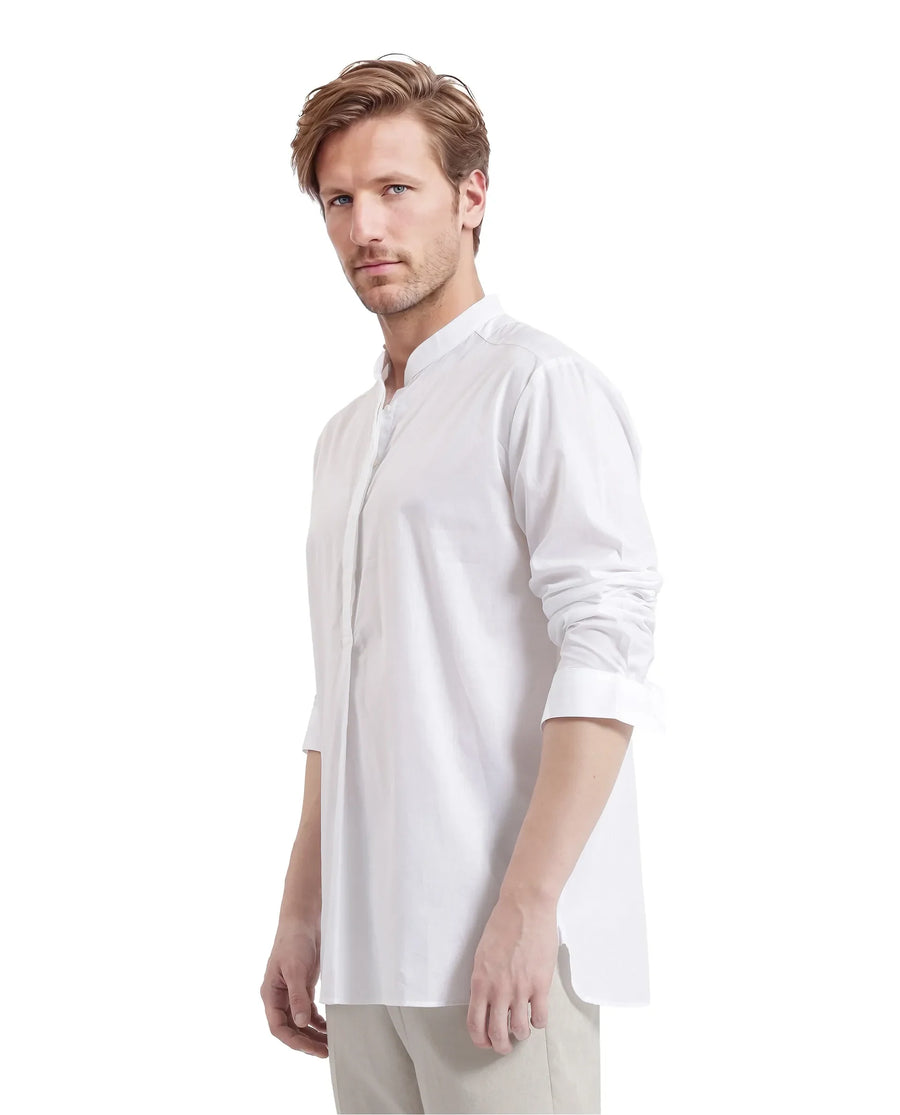 Rare Rabbit Men's Pach White Cotton Plain Regular Fit Full Sleeve Mandarin Collar Shirt