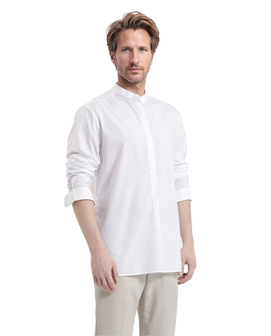 Rare Rabbit Men's Pach White Cotton Plain Regular Fit Full Sleeve Mandarin Collar Shirt