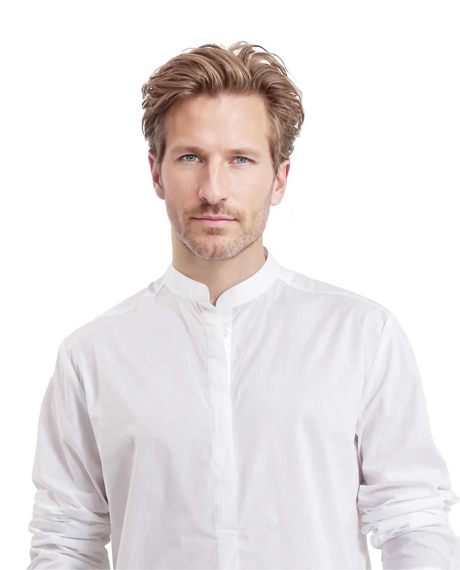 Rare Rabbit Men's Pach White Cotton Plain Regular Fit Full Sleeve Mandarin Collar Shirt