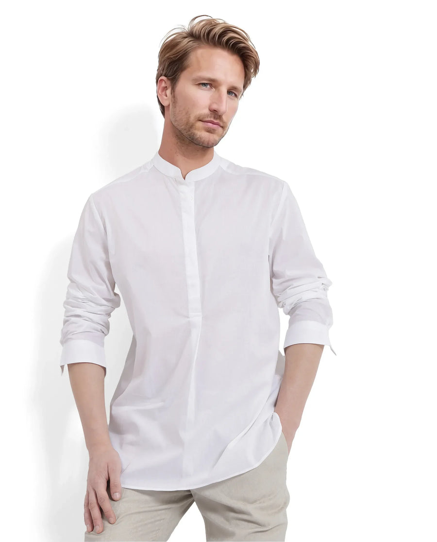 Rare Rabbit Men's Pach White Cotton Plain Regular Fit Full Sleeve Mandarin Collar Shirt