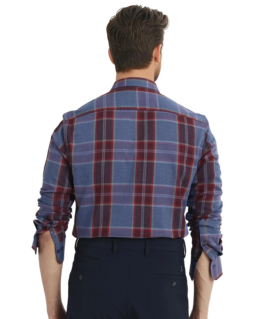 Rare Rabbit Men's Paina Red Cotton Checked Print Regular Fit Full Sleeve Collared Shirt