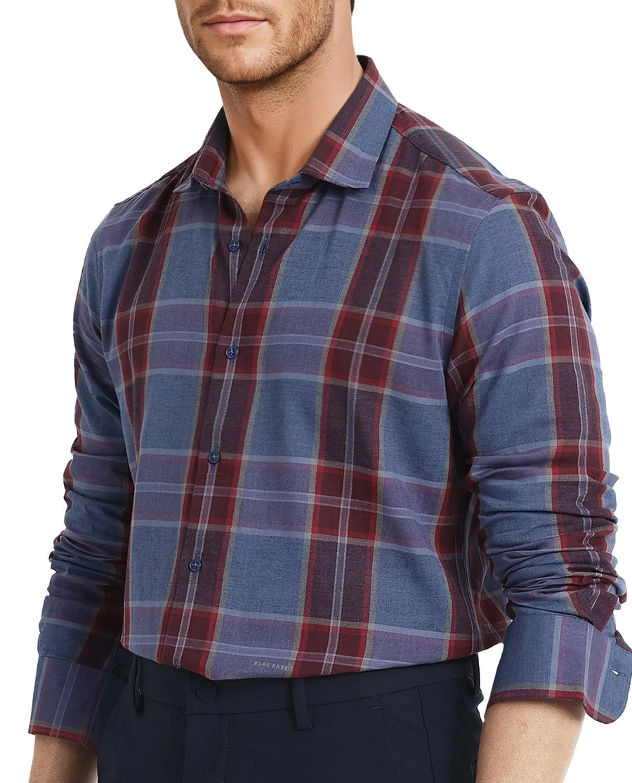 Rare Rabbit Men's Paina Red Cotton Checked Print Regular Fit Full Sleeve Collared Shirt