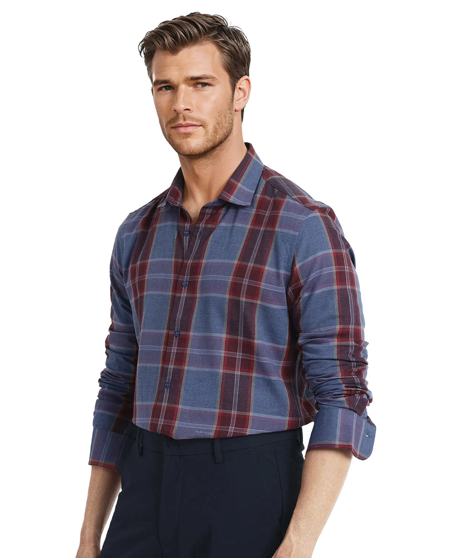 Rare Rabbit Men's Paina Red Cotton Checked Print Regular Fit Full Sleeve Collared Shirt