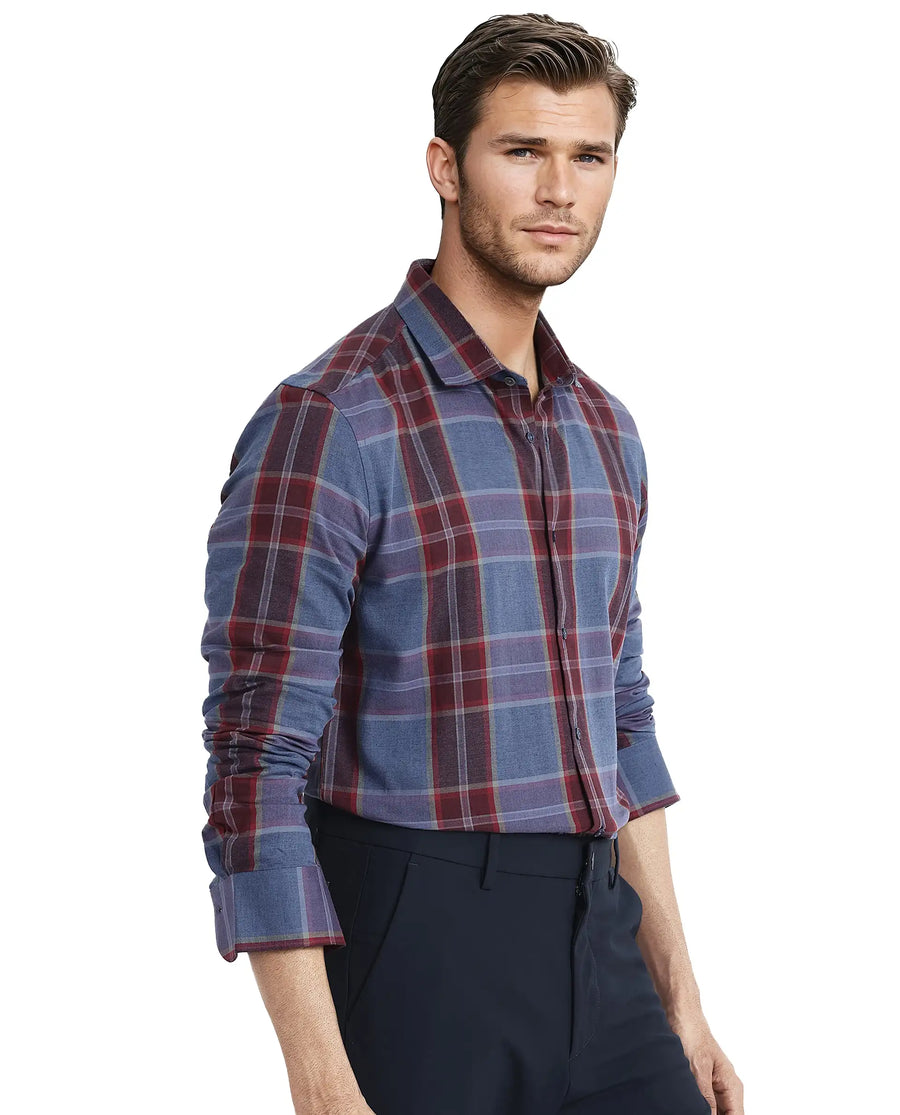 Rare Rabbit Men's Paina Red Cotton Checked Print Regular Fit Full Sleeve Collared Shirt