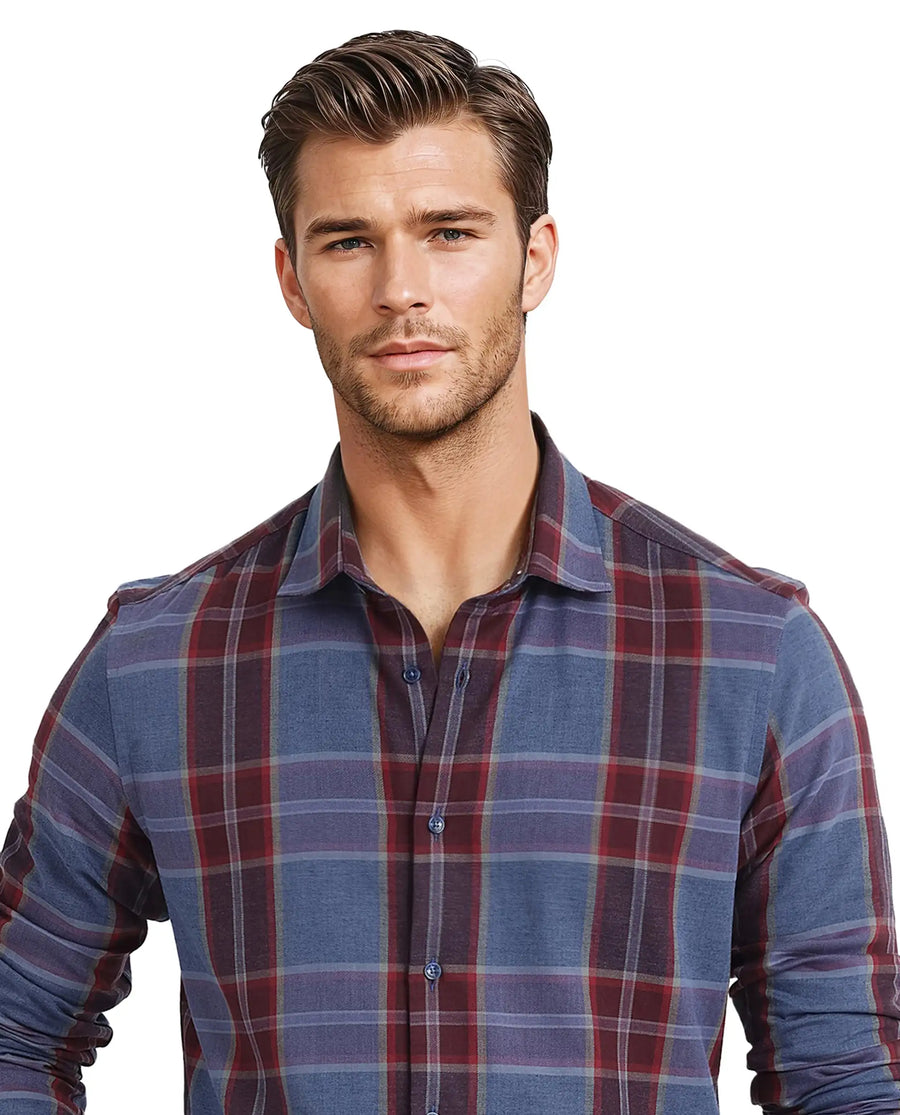 Rare Rabbit Men's Paina Red Cotton Checked Print Regular Fit Full Sleeve Collared Shirt