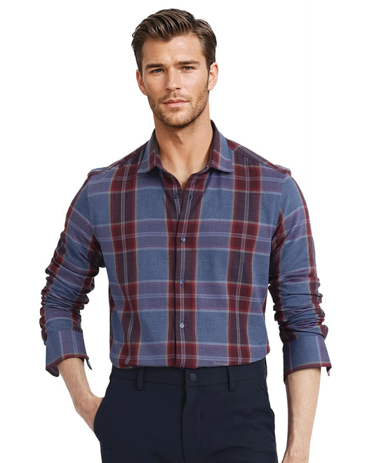 Rare Rabbit Men's Paina Red Cotton Checked Print Regular Fit Full Sleeve Collared Shirt