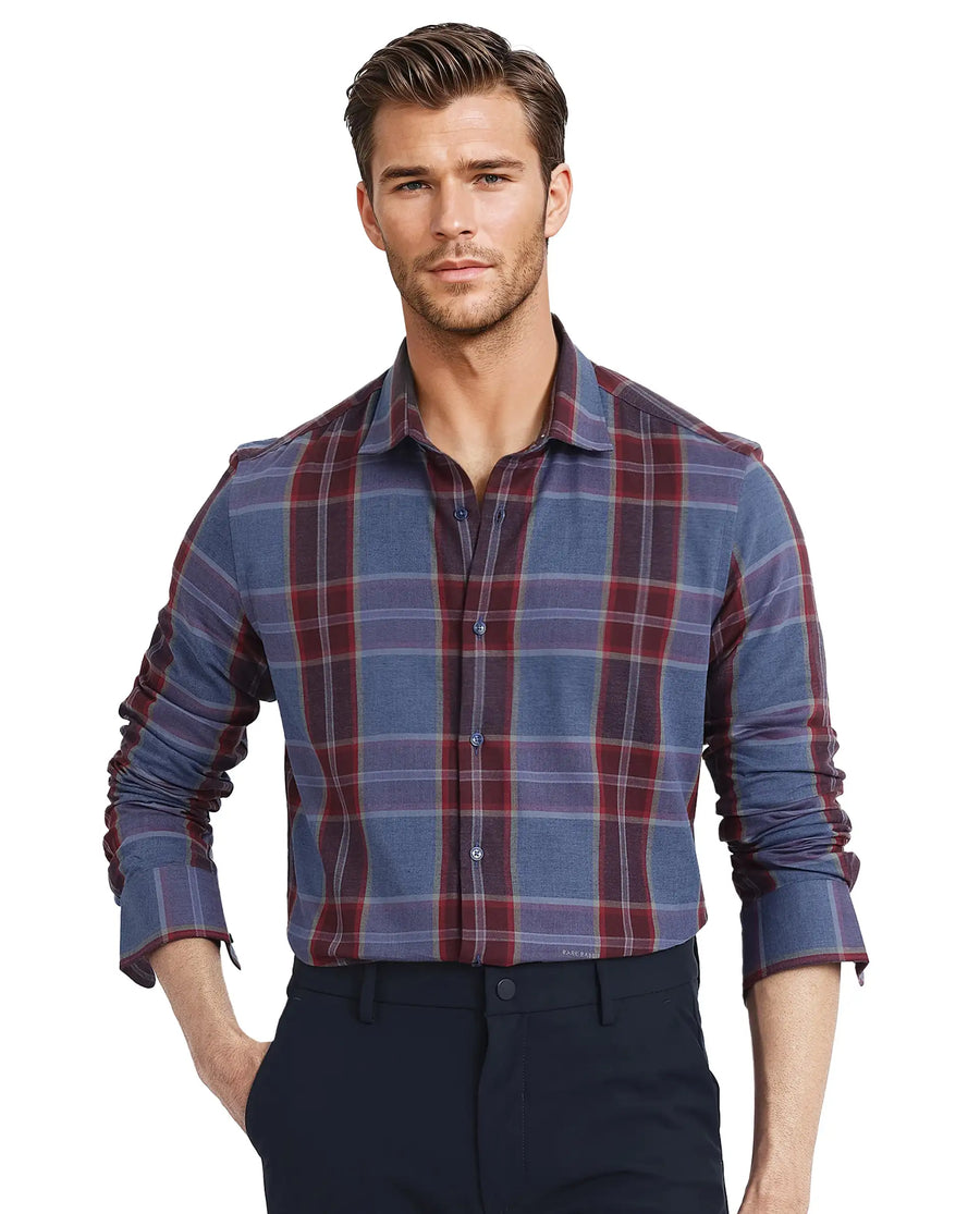 Rare Rabbit Men's Paina Red Cotton Checked Print Regular Fit Full Sleeve Collared Shirt