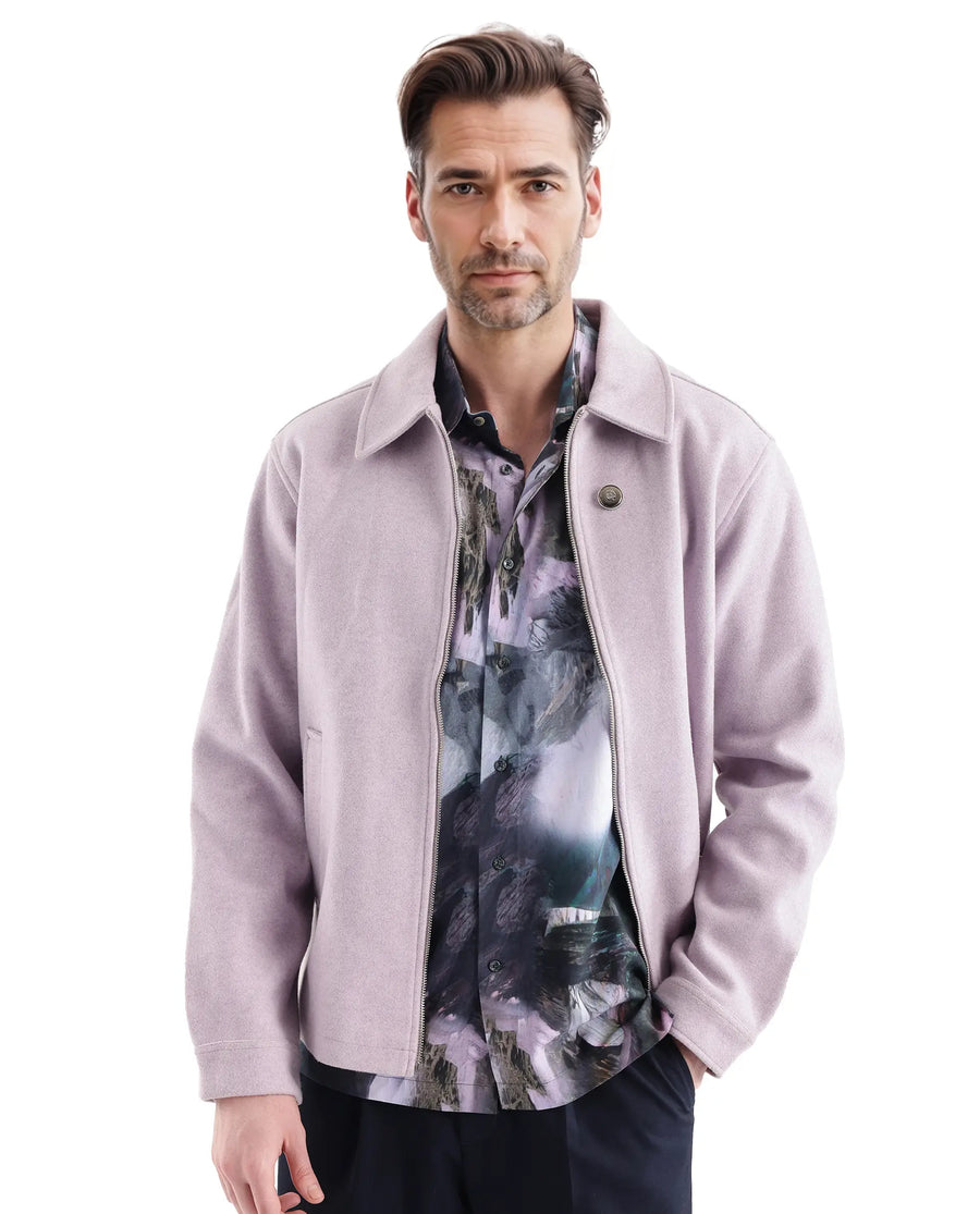 Rare Rabbit Men's Painter Purple Viscose Abstract Print Regular Fit Half Sleeve Collared Shirt