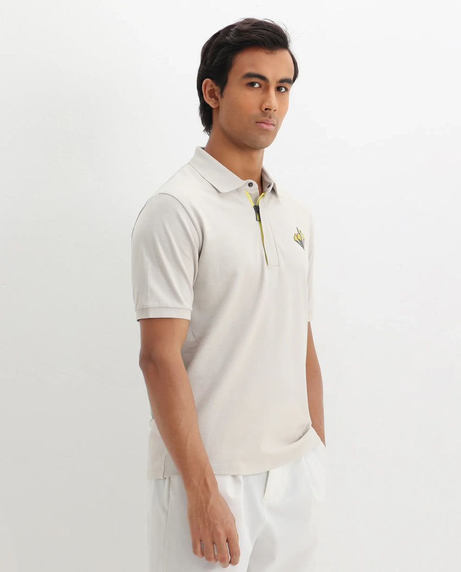 Rare Rabbit Men's Palmer Beige Cotton Plain Regular Fit Half Sleeve Polo