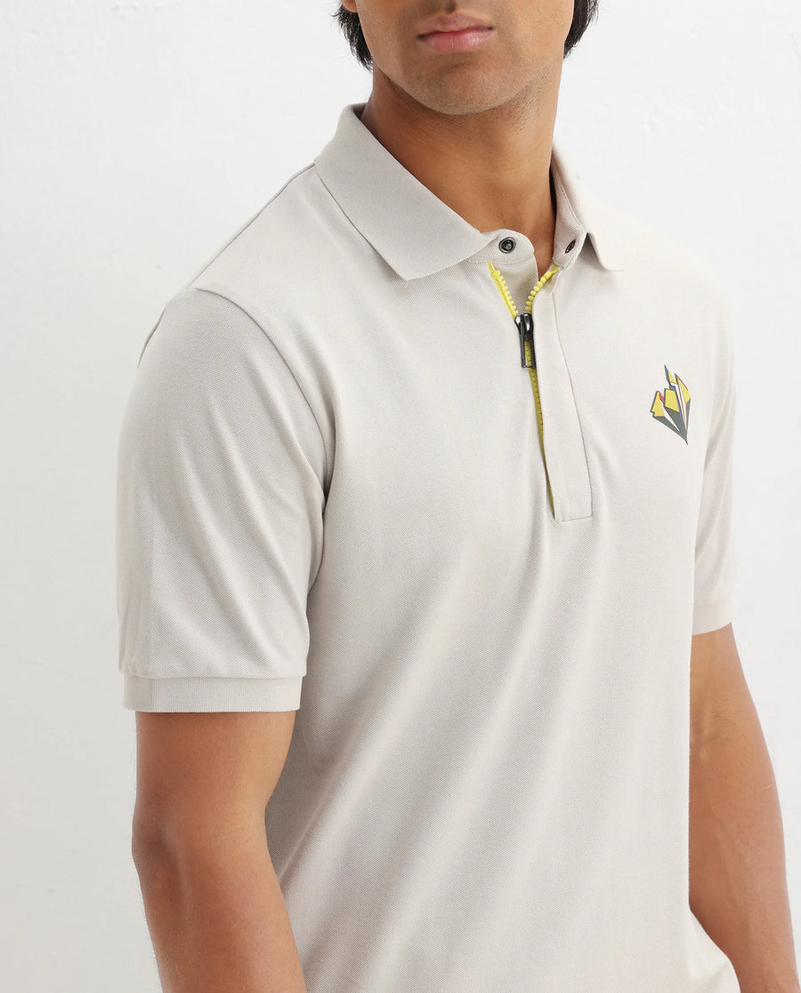 Rare Rabbit Men's Palmer Beige Cotton Plain Regular Fit Half Sleeve Polo