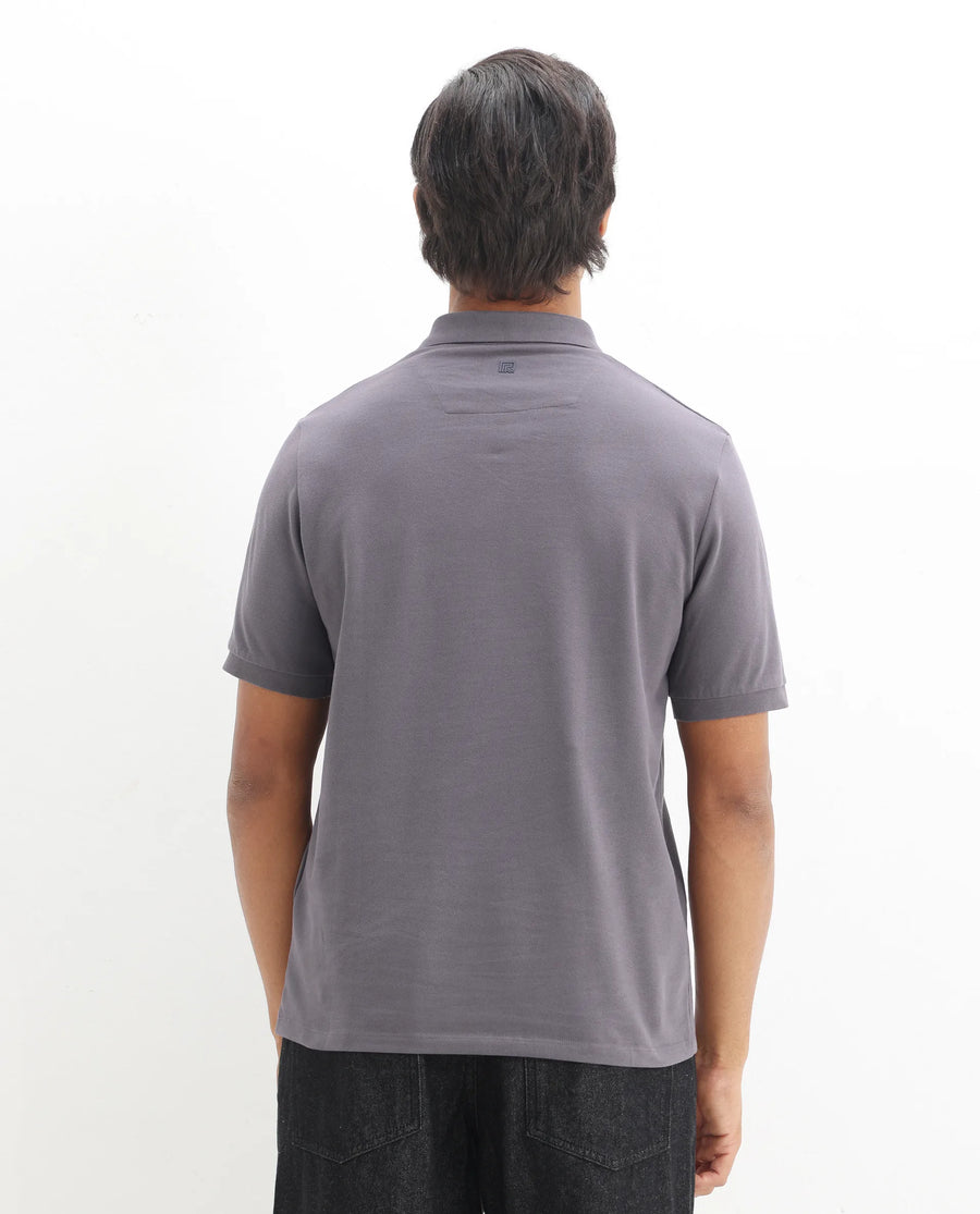 Rare Rabbit Men's Palmer Dusky Grey Cotton Plain Regular Fit Half Sleeve Polo