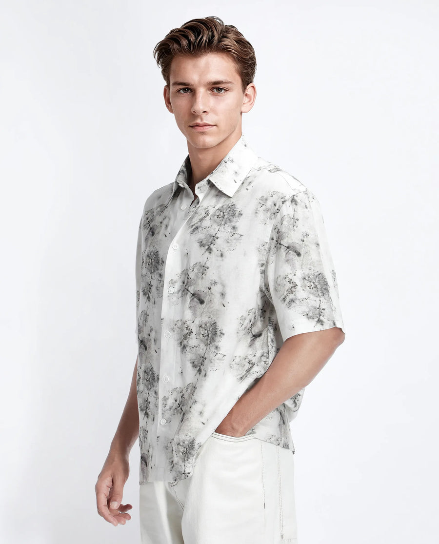 Rare Rabbit Men's Palmz White Cotton Floral Print Regular Fit Half Sleeve Collared Shirt