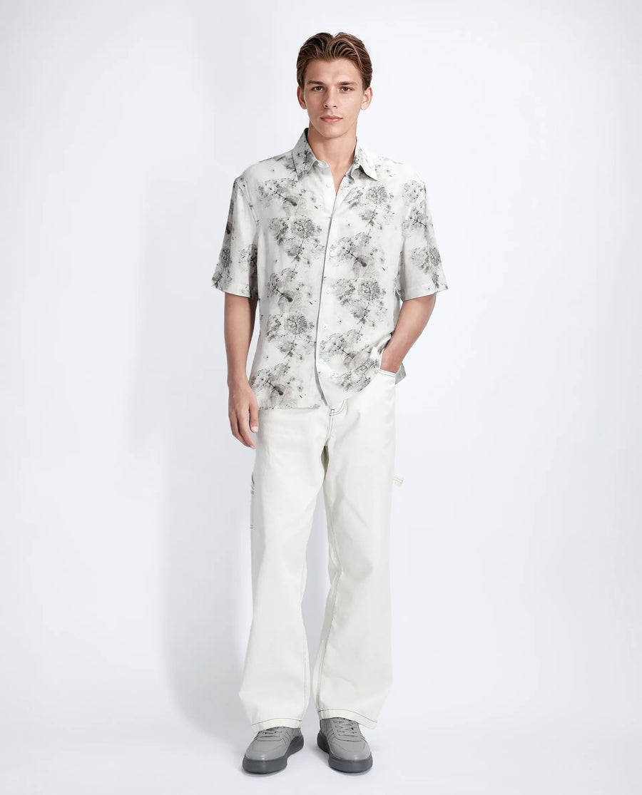 Rare Rabbit Men's Palmz White Cotton Floral Print Regular Fit Half Sleeve Collared Shirt