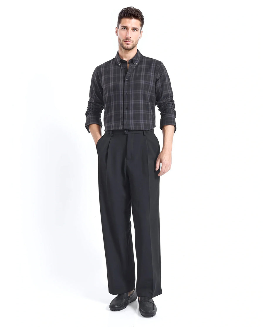 Rare Rabbit Men's Pambi Dark Black Checked Print Regular Fit Full Sleeve Button-Down Collar Shirt
