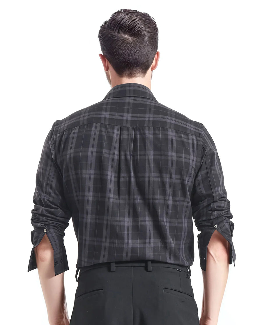Rare Rabbit Men's Pambi Dark Black Checked Print Regular Fit Full Sleeve Button-Down Collar Shirt