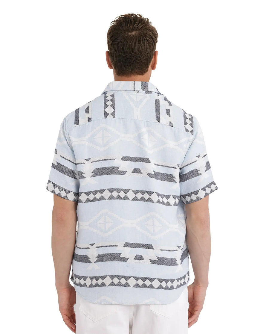 Rare Rabbit Men's Pamp Light Blue Cotton Jacquard Boxy Fit Half Sleeve Collared Shirt