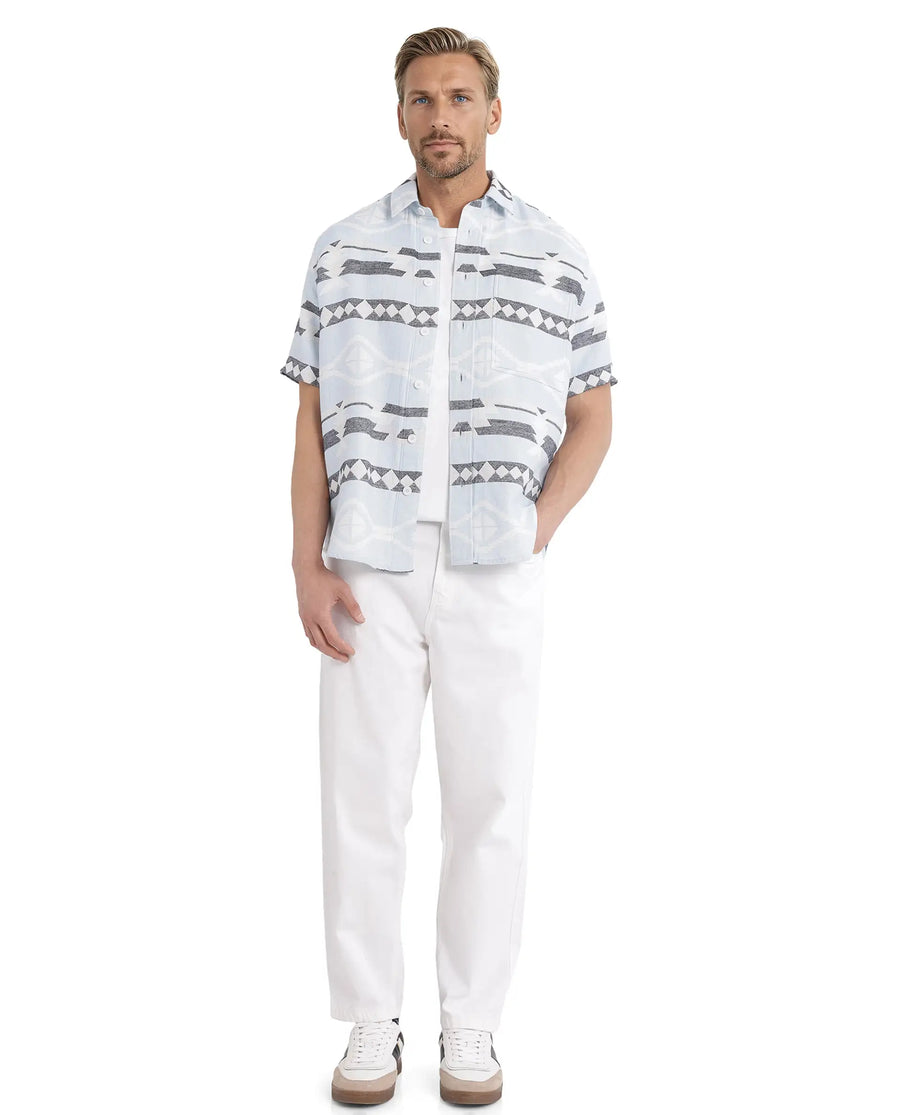 Rare Rabbit Men's Pamp Light Blue Cotton Jacquard Boxy Fit Half Sleeve Collared Shirt
