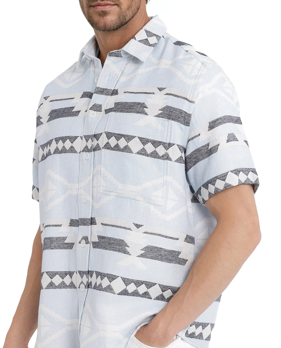 Rare Rabbit Men's Pamp Light Blue Cotton Jacquard Boxy Fit Half Sleeve Collared Shirt
