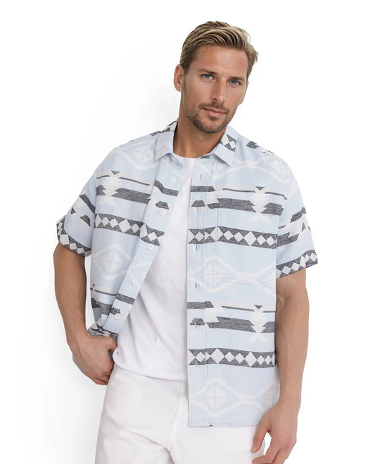 Rare Rabbit Men's Pamp Light Blue Cotton Jacquard Boxy Fit Half Sleeve Collared Shirt