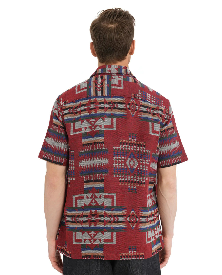 Rare Rabbit Men's Pamp Maroon Cotton Jacquard Boxy Fit Half Sleeve Collared Shirt