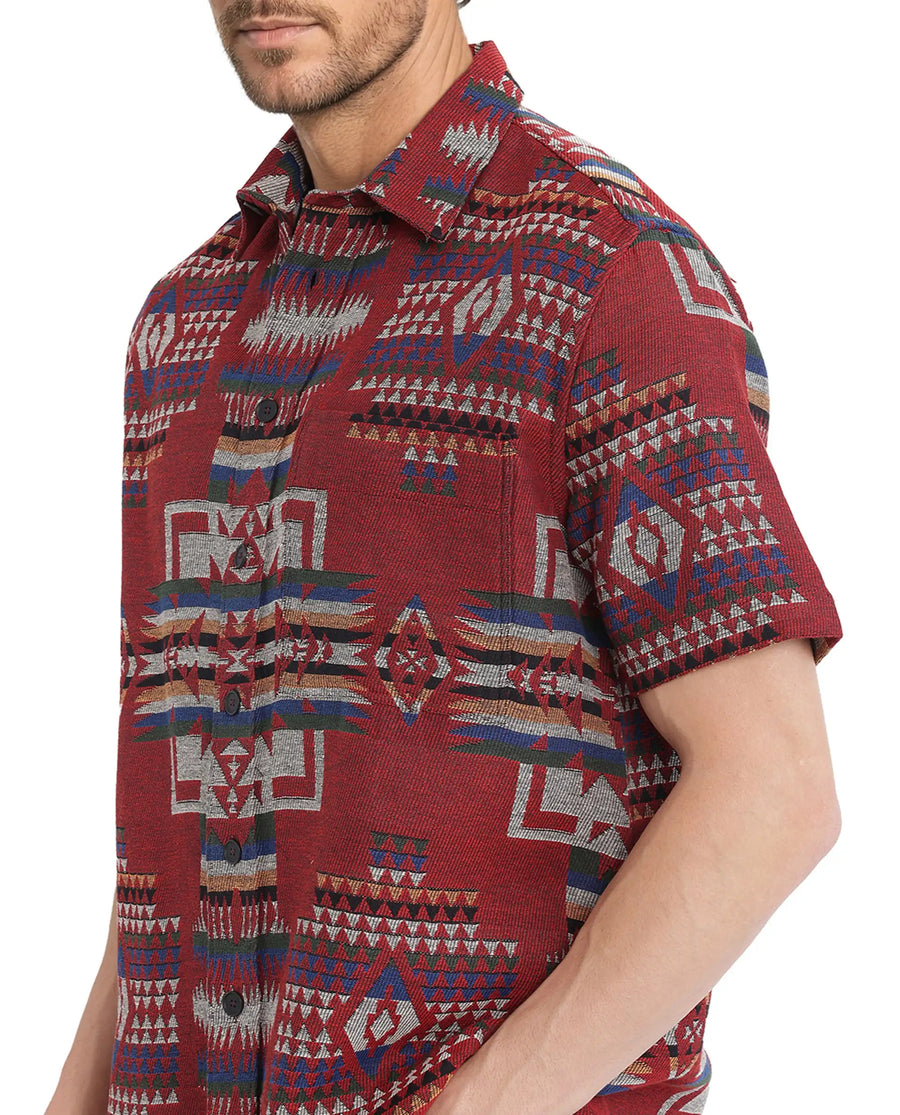 Rare Rabbit Men's Pamp Maroon Cotton Jacquard Boxy Fit Half Sleeve Collared Shirt