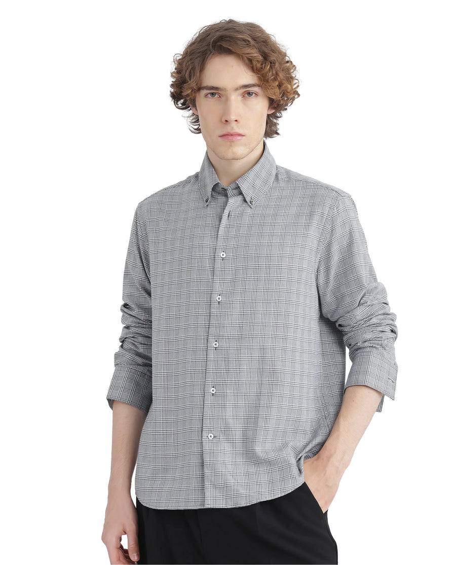 Rare Rabbit Men's Pankal Black Checked Print Oversized Fit Full Sleeve Collared Shirt