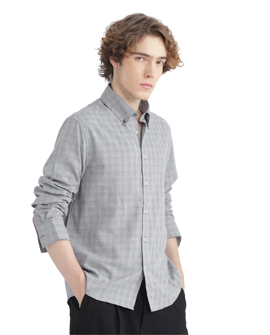 Rare Rabbit Men's Pankal Black Checked Print Oversized Fit Full Sleeve Collared Shirt